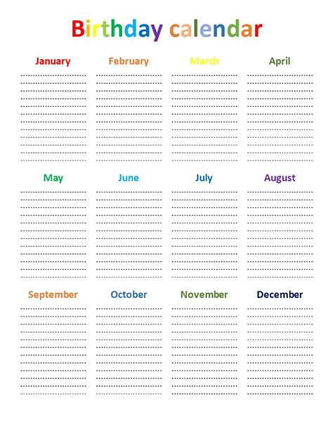 Download This Free Printable Birthday Chart Template If You Like To