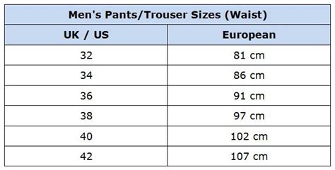 European size mens pants size chart eu to us size chart usa - Sleepwear ...