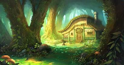 Fantasy Cabin Forest Artwork Painting Cottage Nature
