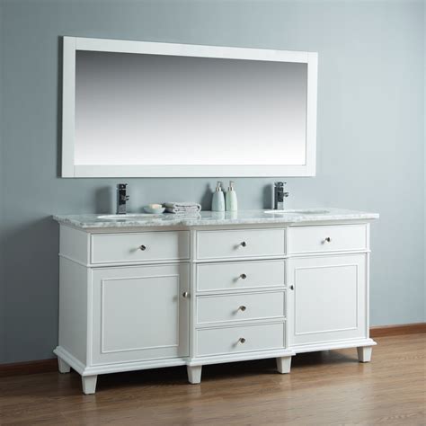 Stufurhome Cadence White 72 Inch Double Sink Bathroom Vanity With Mirr