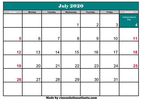July 2020 Calendar Printable With Holidays Calendar Template Printable