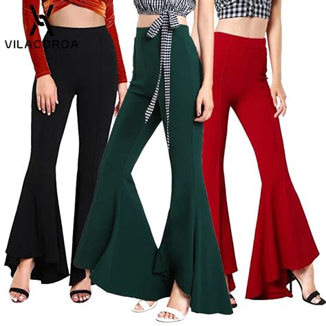 Fashion High Waist Flare Pants Women Long Pants Soild Wide Leg Bell