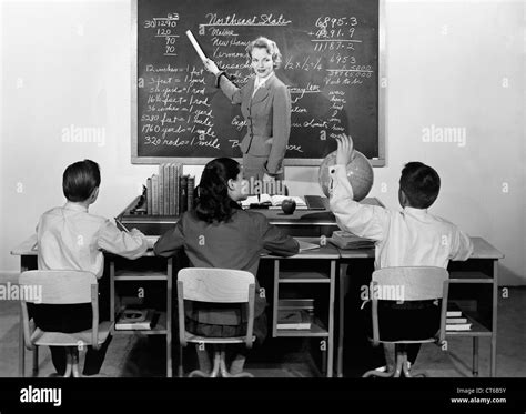 Vintage Image Of Teacher At Blackboard Stock Photo Alamy
