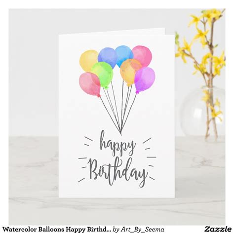 Watercolor Balloons Happy Birthday Greeting Card Happy