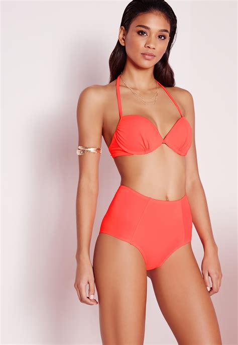Lyst Missguided High Waisted Bikini Bottoms Coral Mix