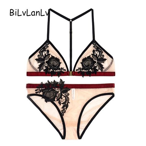 Bilvlanlv Ultrathin Sexy Floral Embroidery Underwear Women Bra Set 2017 Lingerie Women Underwear