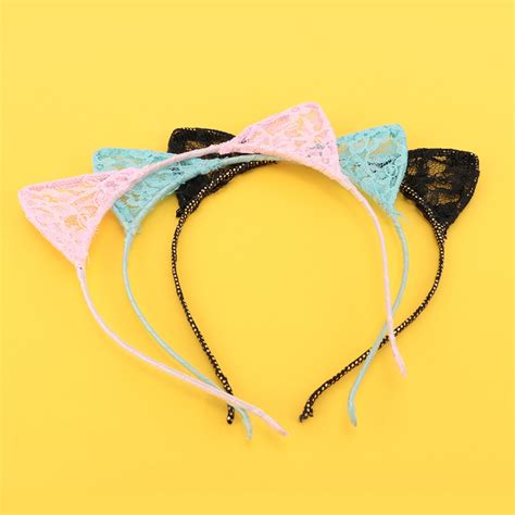 Women Cute Headband Sexy Fashion Hollow Lace Cat Ear Hairband T