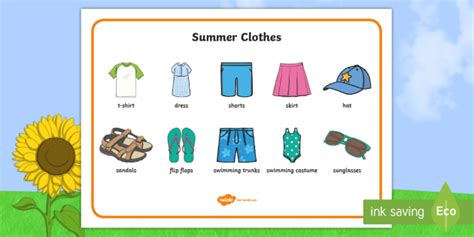 Summer Clothes Word Mat Primary Resources