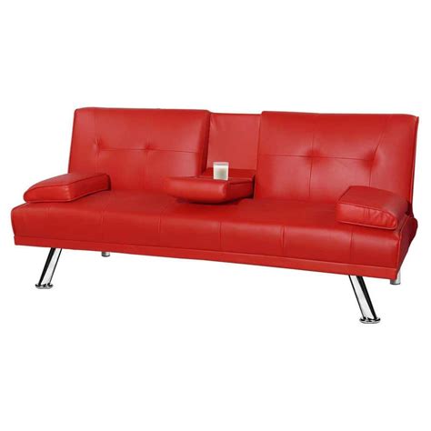 67 In W Red Leather Full Size Sofa Bed Halloween Multi Functional Folding Sofa Bed Thanksgiving