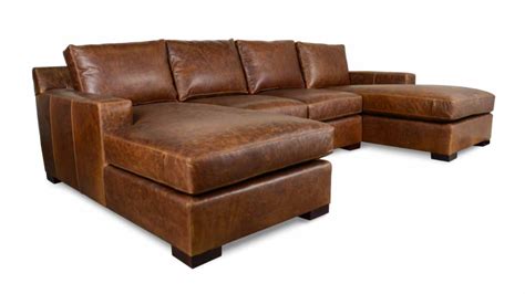Cococo Home Durham Double Chaise Leather Sectional Made In Usa In