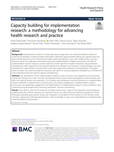 Pdf Capacity Building For Implementation Research A Methodology For
