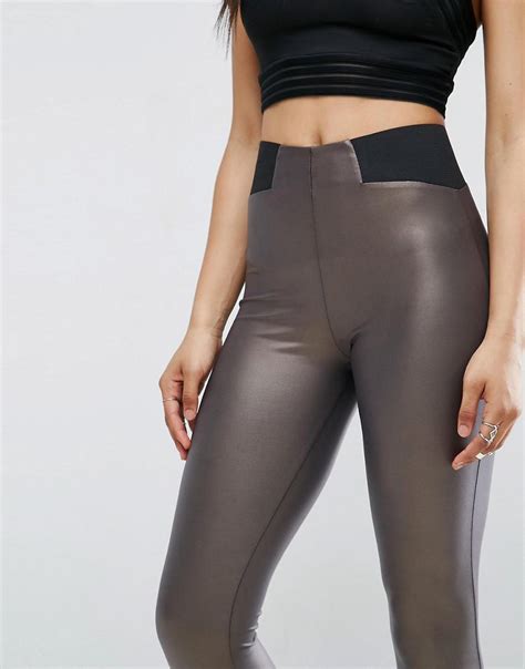 Womens Brown Leather Look Leggings