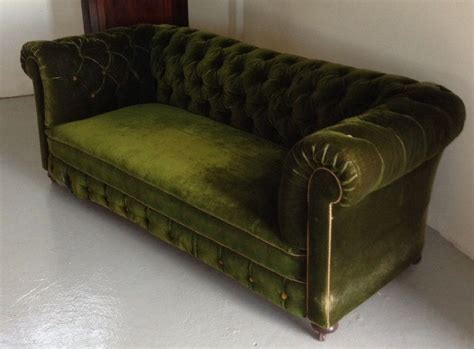 Victorian Deep Buttoned Chesterfield Sofa In Deep Green Velvet Circa