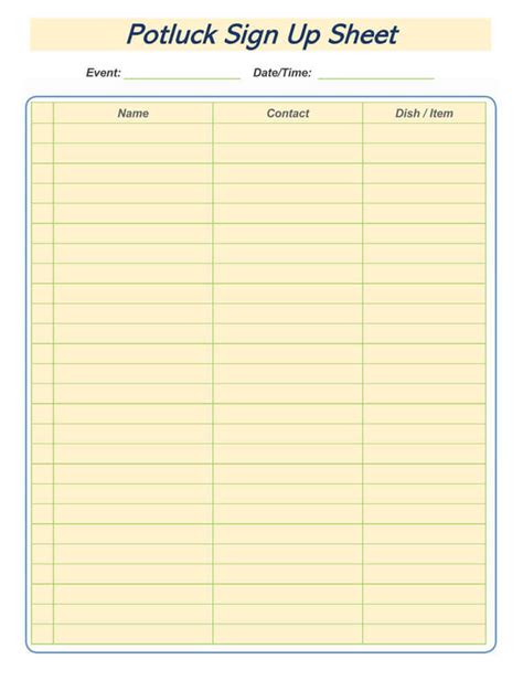 28 Free Potluck Sign Up Sheets Editable Perfect Planning