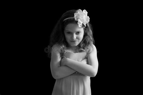 Girl With Arms Cross Staring Stock Image Image Of Greyscale Copy 55444691