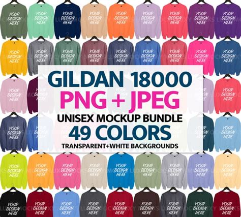 Gildan 18000 Mockup Bundle Color Chart PNG JPEG Etsy