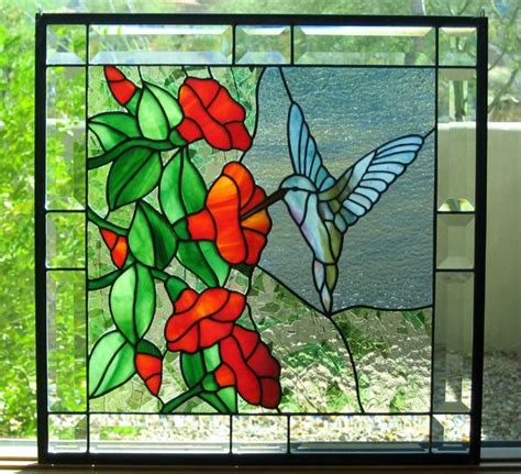 Hummingbird And Flowers Stained Glass Flowers Stained Glass Rose
