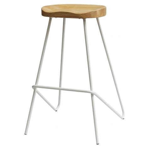 Buy White Industrial Metal Bar Stool With Wood Seat From Fusion Living