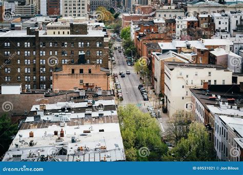 View Of St Paul Street In Mount Vernon Baltimore Maryland Stock