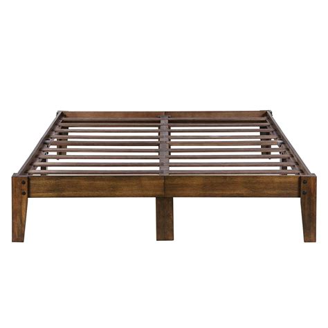 Queen Size Solid Wood Platform Bed Frame In Brown Natural