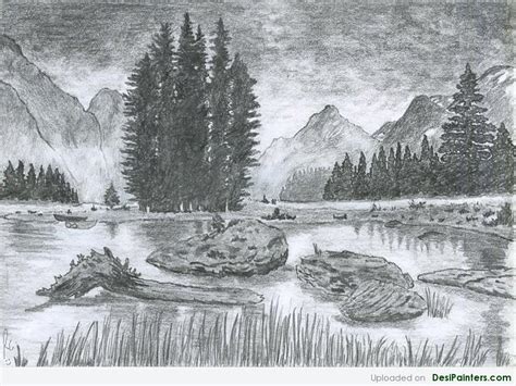 Pencil Sketch Of A Scenery Desi Painters