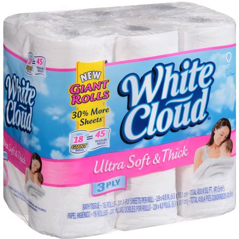 White Cloud Ultra Soft Thick Bath Tissue Giant Rolls Ply Toilet