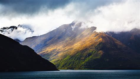 Mountains Clouds Landscapes New Zealand Lakes Nature