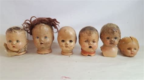 LOT OF 6 ANTIQUE Composite Doll Heads Undeea Painted Eyes Sleep Eyes