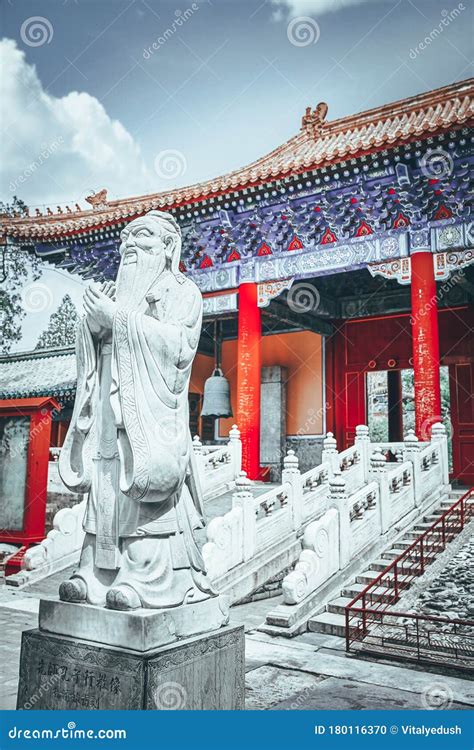 Statue Of Confucius The Great Chinese Philosopher In Temple Of