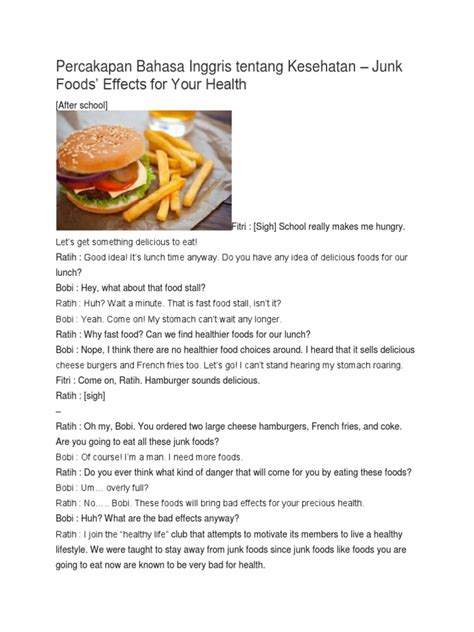 pantun lucu untuk makanan, percakapan bahasa inggris tentang kesehatan junk food nutrition