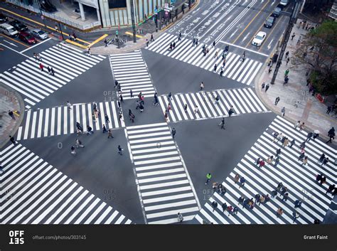 Overhead View Of People At Ginza Crossing In Tokyo Japan Stock Photo