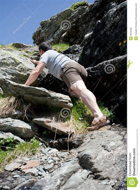 Strong Man Climbing Mountain Stock Photo Image Of Hang
