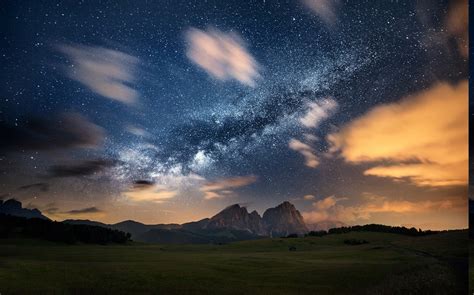 Nature Landscape Milky Way Mountain Galaxy Clouds Stars Evening Long