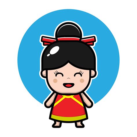 Cute Chinese Girl Cartoon Character 3367239 Vector Art At Vecteezy