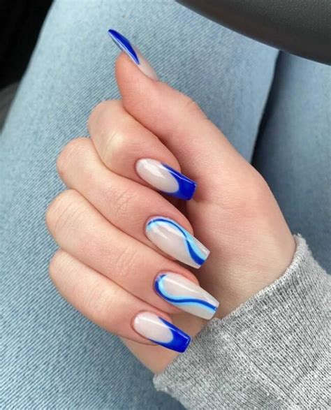 50 Royal Blue Nail Designs For Everyone — Acrylic Leopard Print French Tip Long Nails