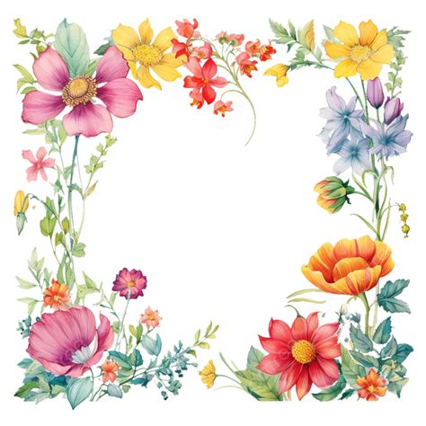 Un Diseño De Marco De Borde Floral Con Flores Vibrantes Png Dibujos