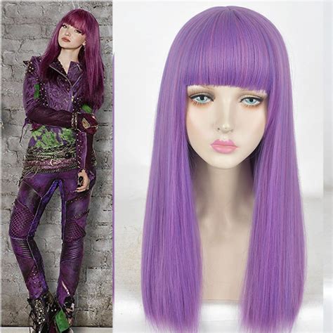 Long Purple Blunt Bangs Straight Hair Full Wigs