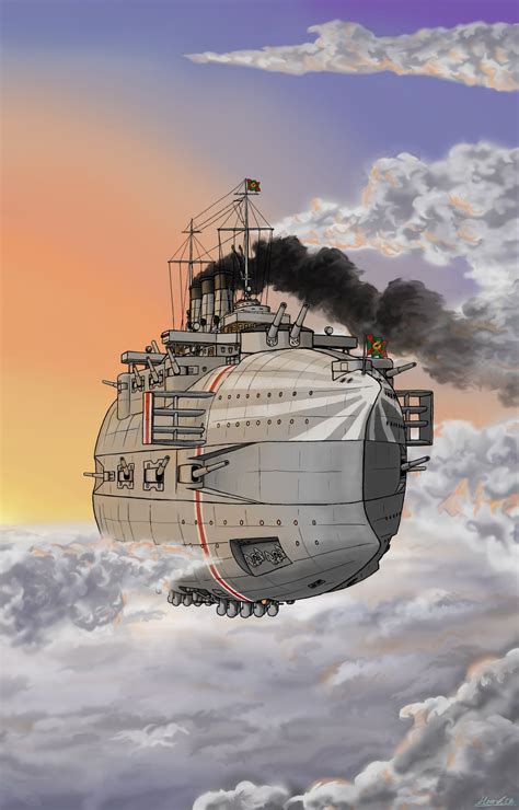 Airbattleship In Flight By Blackadder02 On Deviantart Steampunk Ship