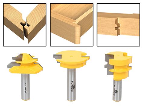 Yonico 3pc Jointing Router Bit Set Lock Miter Glue Joint Drawer Front 15336