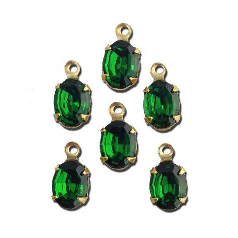 Vintage Emerald Faceted Set Stones 1 Loop Brass Setting 8x6mm Etsy