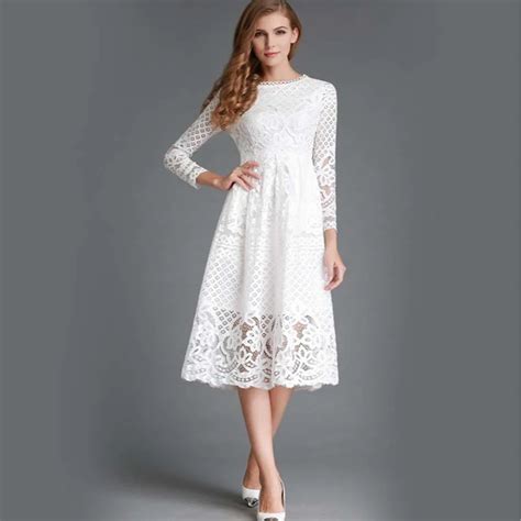 Summer Fashion New 2018 Hollow Out Elegant White Lace Elegant Party Dress High Quality Women