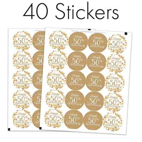 Gold 50th Anniversary Party Round Labels 40 Stickers 50th