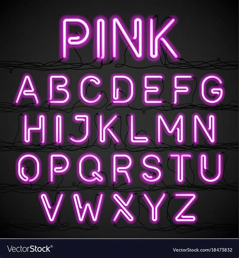 Pink Neon Light Alphabet With Cable Royalty Free Vector