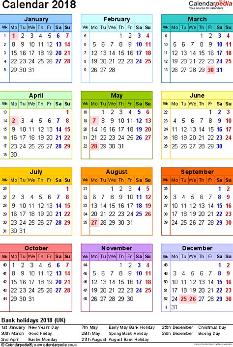 Calendar 2018 Uk 16 Free Printable Pdf Templates