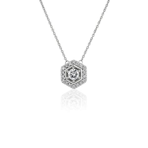 Hexagon Halo Diamond Pendant In 14k White Gold 12 Ct Tw Blue Nile