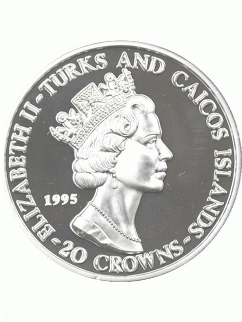 1995 Turks And Caicos The Queen Mother 20 Crowns Fine Silver Proof Coin