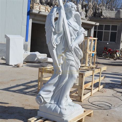 High Quality Classic Western Angelus Stone Angel Cross Sculpture White