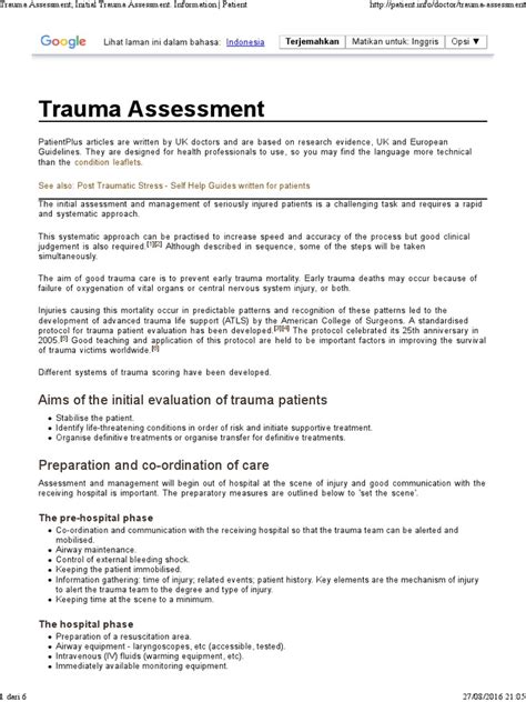 Trauma Assessment Initial Trauma Assessment Pdf Major Trauma Bleeding