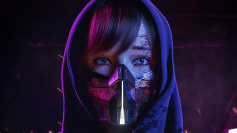 Hooded Woman Wearing A Bloodied Metal Mask 4k Ultra Hd