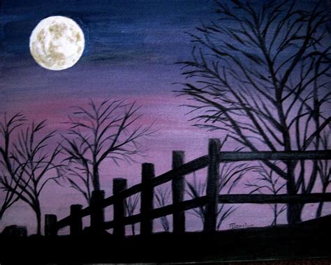 I Love The Moon Purple Sky And Tree Silhouette Painting Idea Art